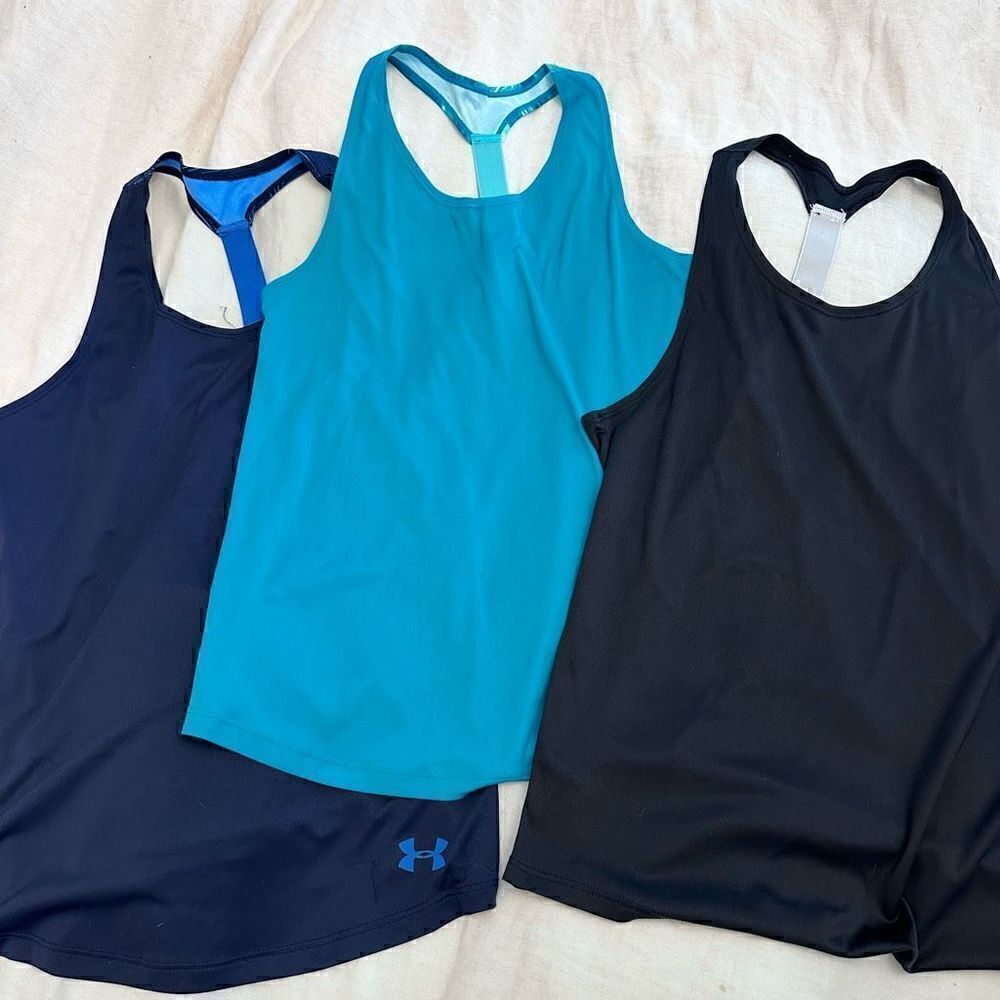 Girls Champion Racerback Set of 3 Performance Tanks Black Navy and Teal